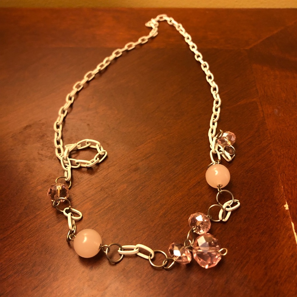 Anthropologie Pink crystal long sweater necklace